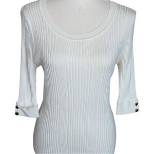 3/$20 United States Sweater Cream Ivory Ribbed Knit Top 3/4 Sleeve Gold Buttons